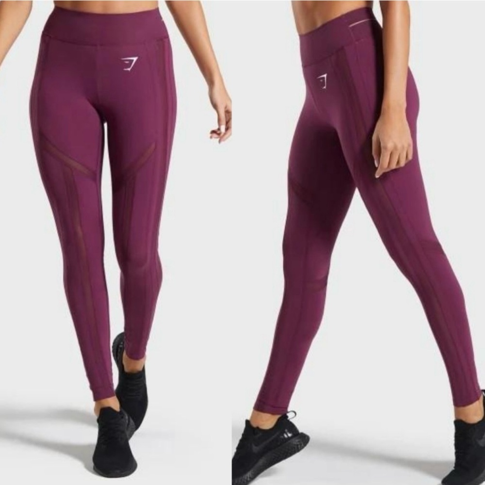 GYMSHARK Embody Dark Ruby Mesh Leggings Size small .